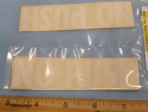 Lot of 2 LARGE 4-1/2" "NO PUSH" WHITE PLACARDS - AIRCRAFT / AVIATION